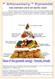 English Worksheet: PYRAMID ALIMENTARY AND THE IMPORTANCE OF BEING THIN - + KEY