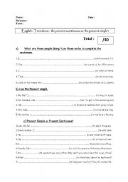 English worksheet: Test about the present continuous and the simple present