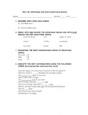 English Worksheet: TEST OF COUNTABLE AND UNCOUNTABLE NOUNS