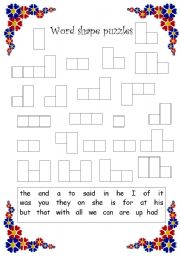 English worksheet: word shape puzzles