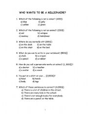 English Worksheet: Who wants to be a millionaire?