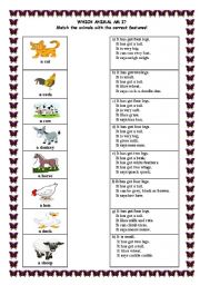 English Worksheet: animal matching