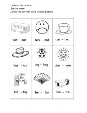 English Worksheet: To reinforce the vowel sound u and a