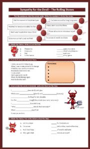 English Worksheet: Sympathy for the devil - The Rolling Stones. Listening exercise and role play