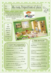 English Worksheet: My room. Prepositions of place.