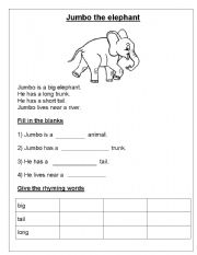 English worksheet: Jumbo the elephant