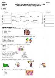 English Worksheet: 8th grade writing exam