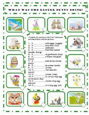 English Worksheet: WHAT WAS THE EASTER BUNNY DOING? -  PAST CONTINUOUS - EDITABLE