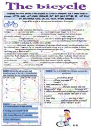 English Worksheet: The bicycle. Reading -comprehension and some writing exercises.