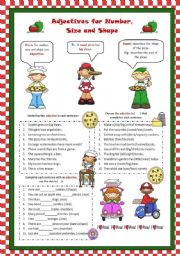 English Worksheet: Adjectives for Number, Size and Shape