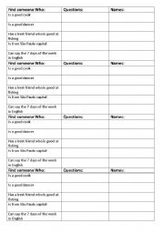 English worksheet: Find someone who: to practice the verb to be