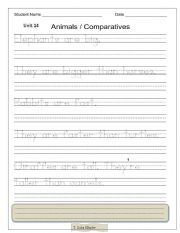 English worksheet: Animals / Comparatives Handwriting Worksheet