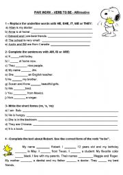 English Worksheet: EXERCISES about verb to be - affirmative