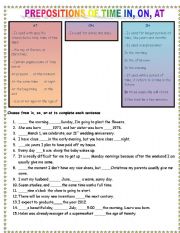 English Worksheet: PREPOSITIONS OF TIME