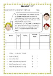 English Worksheet: Practising simple reading texts