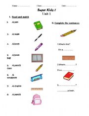 English Worksheet: Shool things