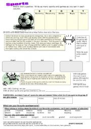 English Worksheet: sports