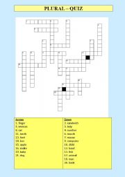 English Worksheet: PLURAL - crossword