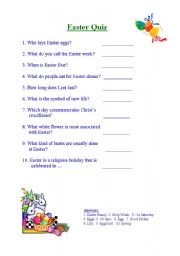 English Worksheet: Easter Quiz