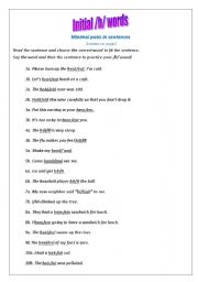 English Worksheet: /h/ words - minimal pairs sentences