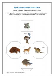 English Worksheet: Australian Animals - dice game