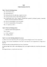 English worksheet: School education in the US