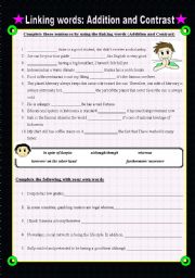 English Worksheet: linking words : Addition and Contrast