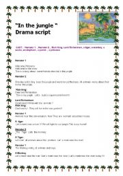 English Worksheet: In the jungle drama school  script  