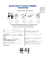 English Worksheet: Do you want tp know a secret? The Beatles song with exercises and answer key Simple Present