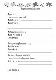 English worksheet: My personal details