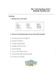 English Worksheet: Vocabulary on Paradise Lost (New Headway Upper Intermediate)