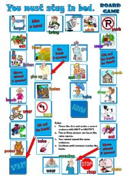 English Worksheet: You must stay in bed. MUST - MUSTNT *board game*