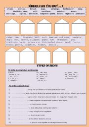 English Worksheet: WHERE CAN YOU BUY - types of shops - exercises