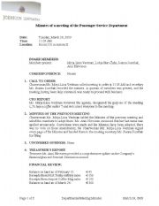 English Worksheet:  Minutes of a meeting of the Passenger Service Department