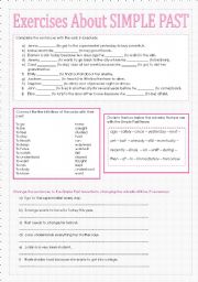 English Worksheet: Exercises about SIMPLE PAST - 2 pages! 