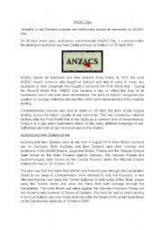 English Worksheet: ANZAC DAY AND THE STORY OF SIMPSON AND HIS DONKEY
