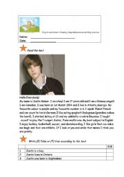 English Worksheet: Justin Bieber 