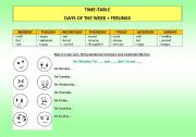 English worksheet: TIME TABLE + FEELINGS