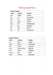 English Worksheet: prefixes and suffixes