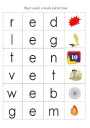 English Worksheet: cvc words with short vowel e