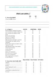 English Worksheet: students� self-assessment and area assessment