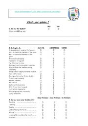 English Worksheet: students self-assessment and area assessment