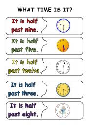 English Worksheet: half past puzzle pieces