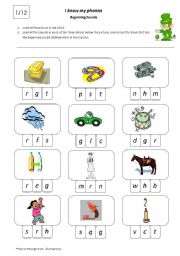 English Worksheet: I Know My Phonics Beginning Sounds 1/12