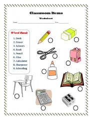 English Worksheet: classroom items