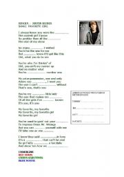 English Worksheet: JUSTIN BIEBER FAVORITE GIRL