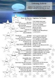 Songs: Tears in Heaven by Eric Clapt…: English ESL worksheets pdf & doc