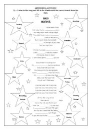 English worksheet: Song Worksheet - Halo by Beyonc