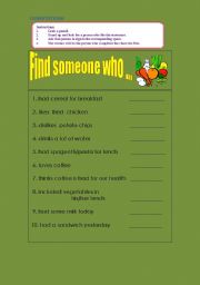 English worksheet: Find someone who ! (FOOD)