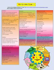 English Worksheet: Multiple Intelligences Song by Mr. thompson